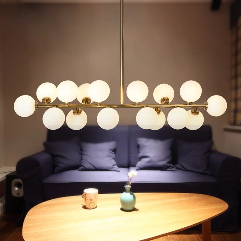 Candelabro Anillo Escandinavo con Lámpara Colgante de Bola de Cristal para Sala de Estar y Comedor