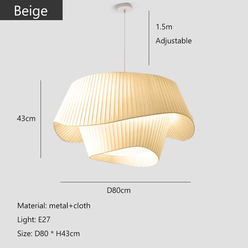 Nordic Cream Pleated Wave Fabric Pendant Light for Living Room