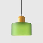 Retro Stained Glass Cylinder Pendant Light in Pastel Colors for Bedside