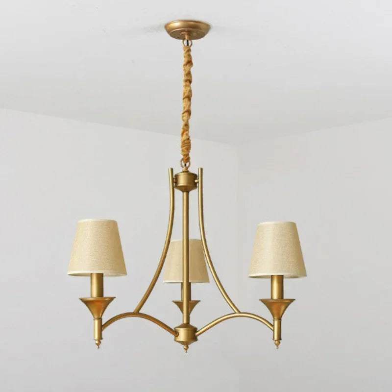 Vintage Copper Iron Pendant Light Gray Green Fabric