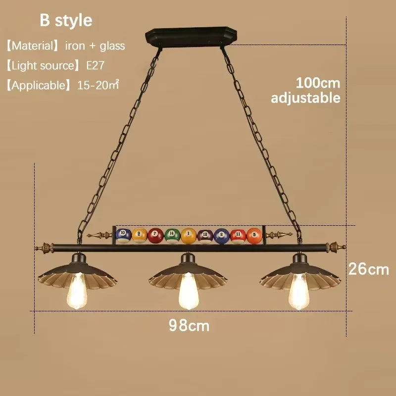 Industrial Black Iron Glass Pendant Light 3-Head