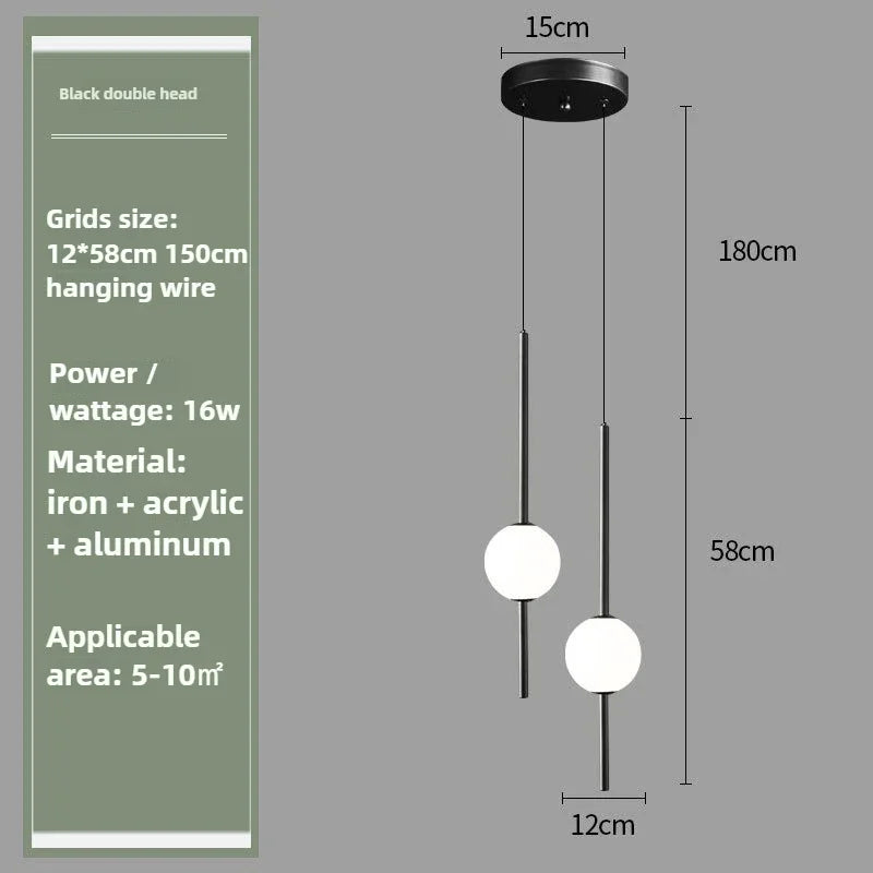 Nordic Glass Pendant Light with Brass Rod