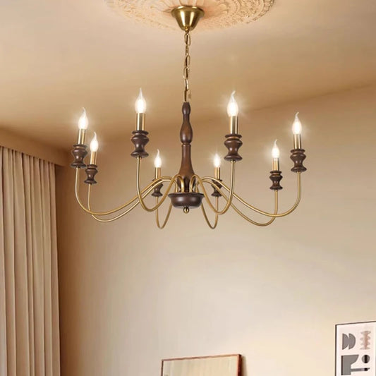 Retro Metal Chandelier with Dark Wood Accents