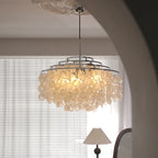 French Capiz Shell Spiral Chandelier in Chrome and Gold for Bedroom