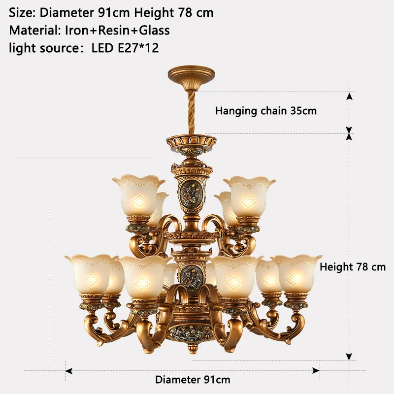 Lámpara colgante de estilo europeo Lámpara de sala de estar Lámpara colgante de hierro y resina para restaurante Retro Villa Dúplex Luminaria