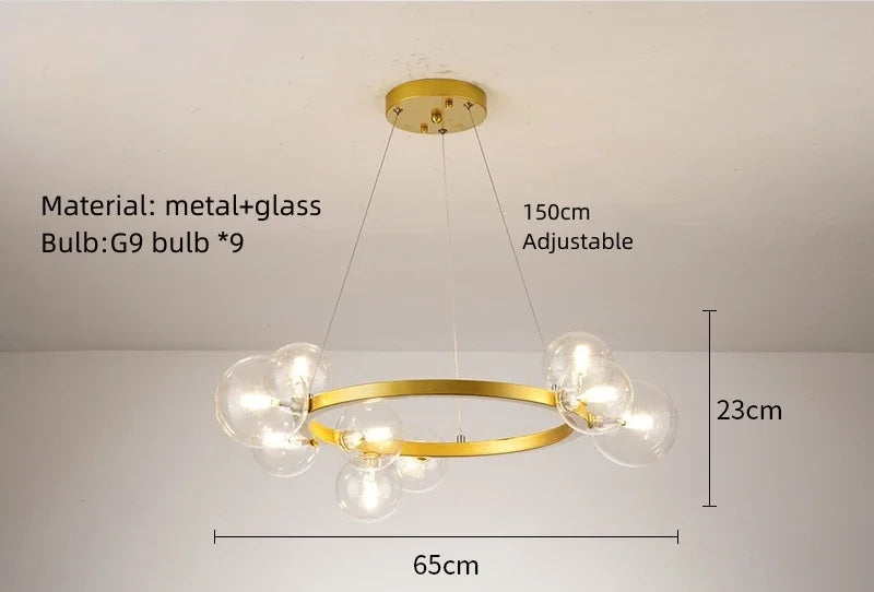 Nordic Round Glass Pendant Light Iron Frame