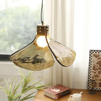 Lámpara colgante retro de cristal con diseño floral y acabado en cobre