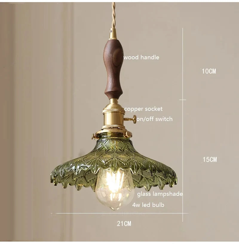 Retro Colored Glass Pendant Light Collection with Brass Fitting for Cafe