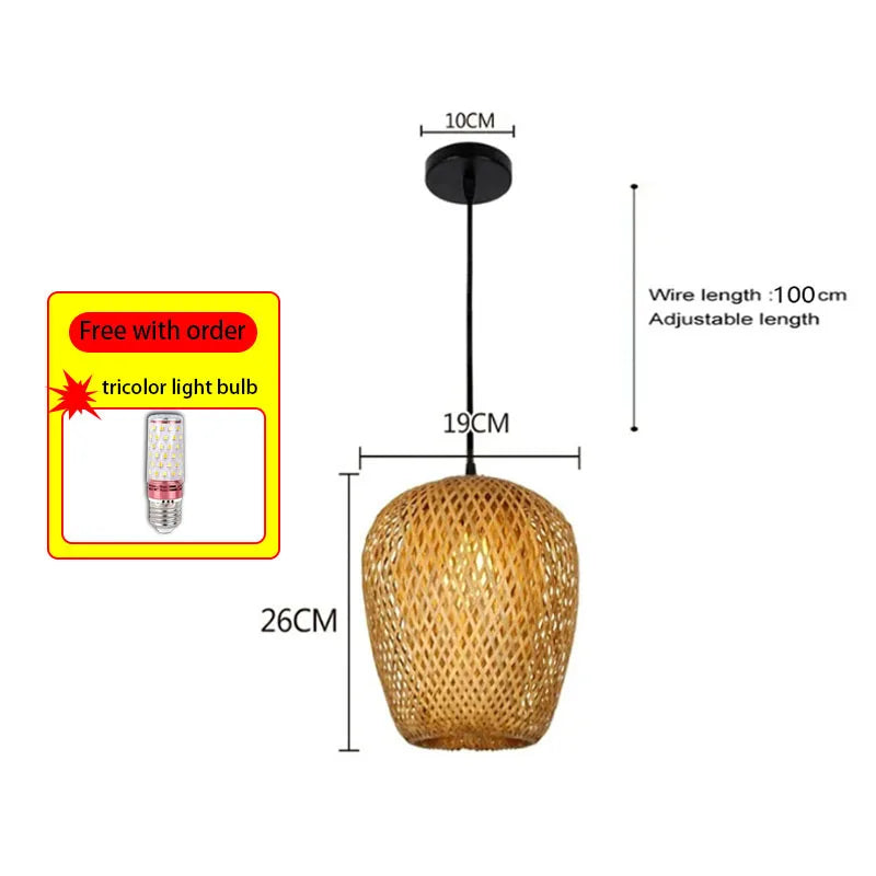 Lámpara de araña colgante de bambú y ratán