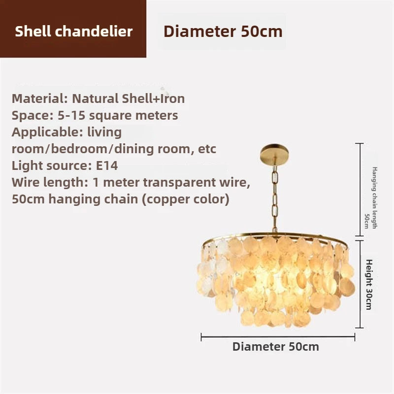 Coastal Capiz Shell Tiered Chandelier with Gold Frame for Bedroom