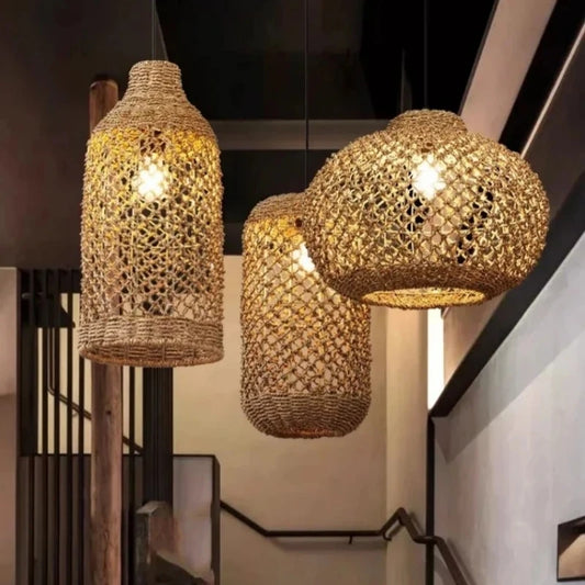Bohemian Rattan Woven Pendant Light for Dining