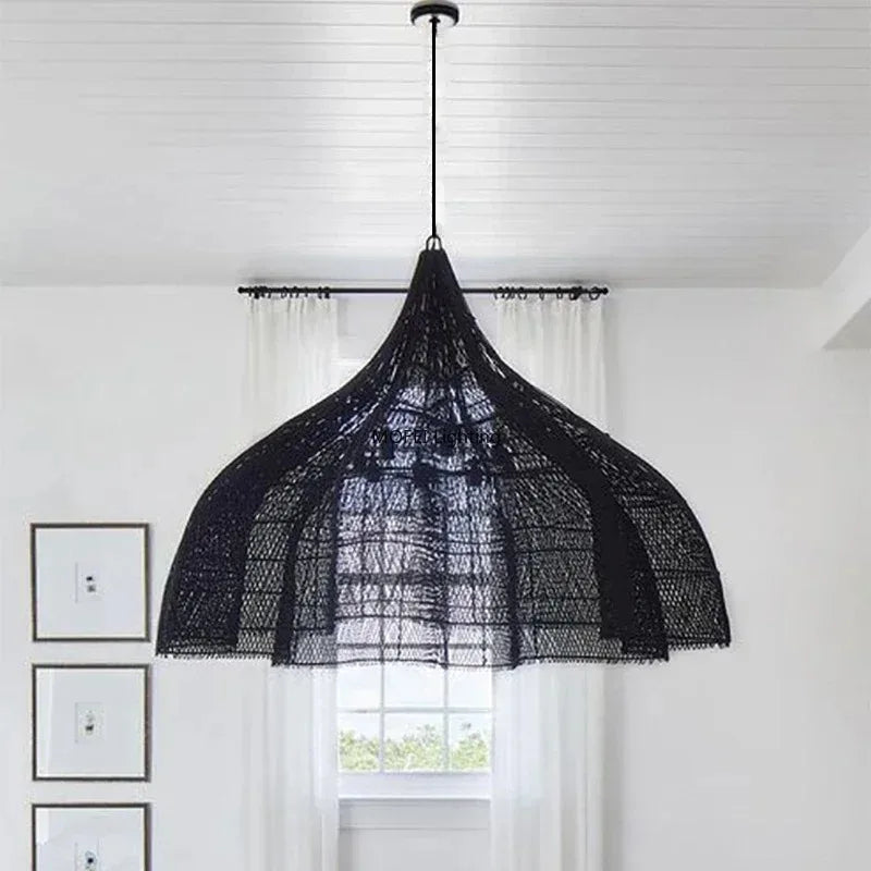 Lámpara Colgante de Ratán Retro - Diseño Wabi-Sabi