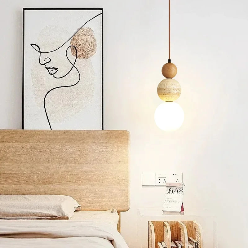 Nordic Wood & Glass Pendant Light for Bedroom