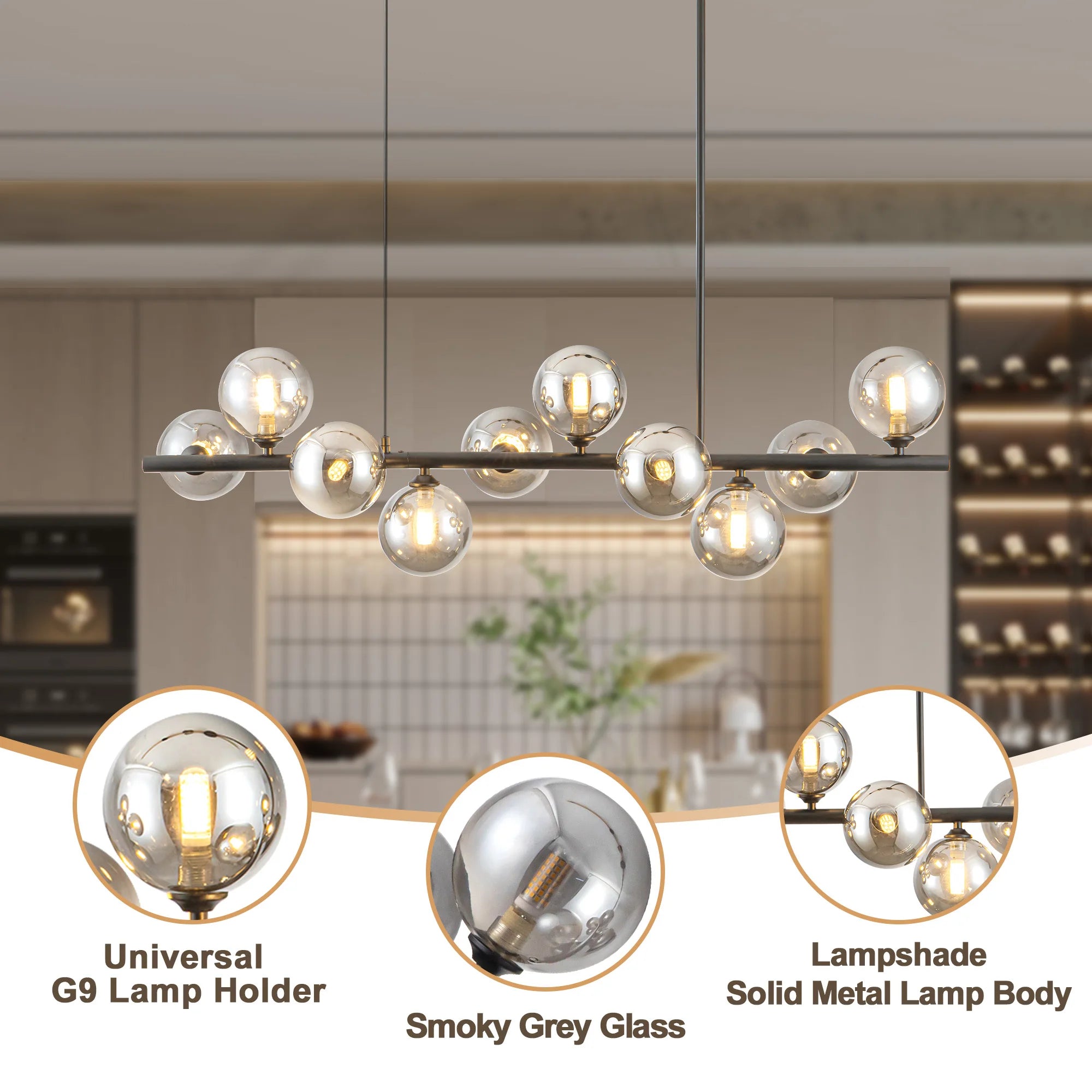 Mid-Century Modern Iron Pendant Light with Smoked Glass