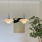 Danish Three Tier Glass Dish Pendant Light in White and Gold for Dining Room