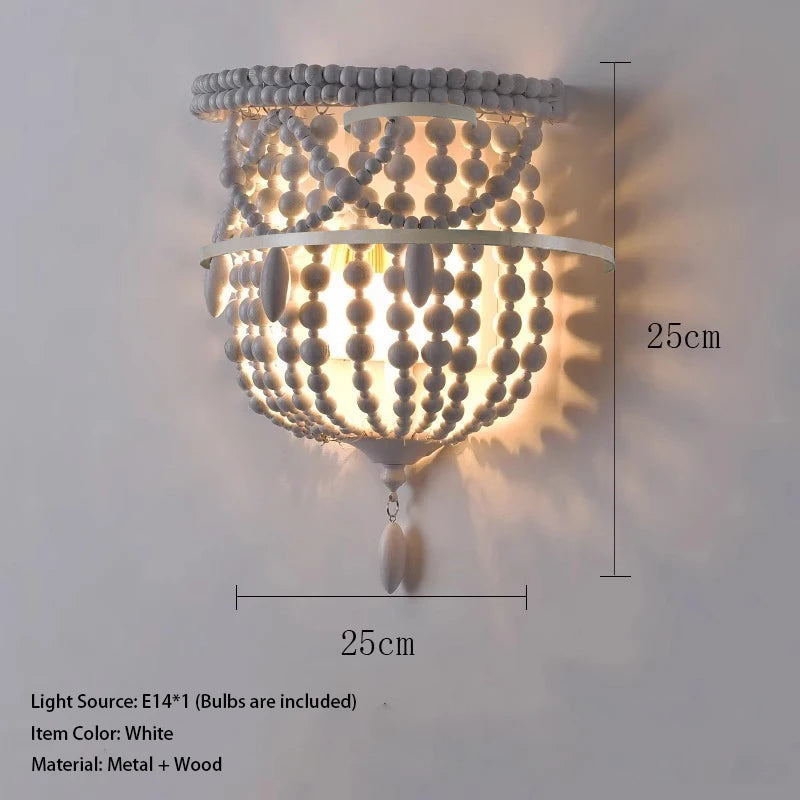 Bohemian Wood Beaded Chandelier with Draped Swags for Entryway