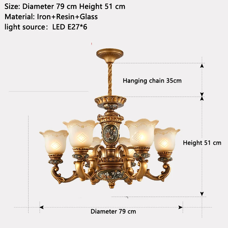 Lámpara colgante de estilo europeo Lámpara de sala de estar Lámpara colgante de hierro y resina para restaurante Retro Villa Dúplex Luminaria