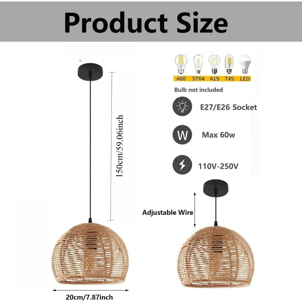Bohemian Rattan Pendant Light for Dining Room