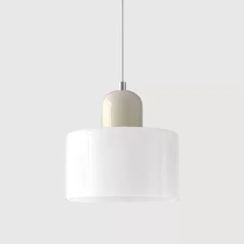Retro Stained Glass Cylinder Pendant Light in Pastel Colors for Bedside