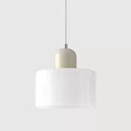 Retro Stained Glass Cylinder Pendant Light in Pastel Colors for Bedside