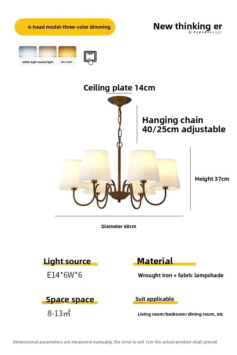 Lámpara colgante retro americana, luz principal para sala de estar, luz para dormitorio, luz para comedor, estilo rústico, simple, creativa, plisada 2025