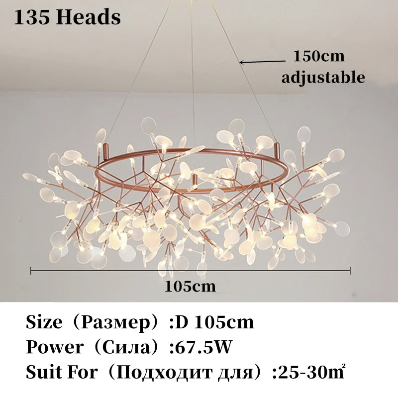 Lámpara nórdica de techo de lujo moderna para sala de estar o cocina, con forma de luciérnaga, LED, colgante, de interior, creativa, para habitación infantil, con anillos de luz