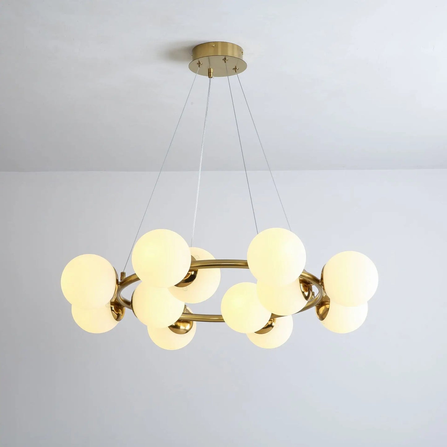 Candelabro Anillo Escandinavo con Lámpara Colgante de Bola de Cristal para Sala de Estar y Comedor