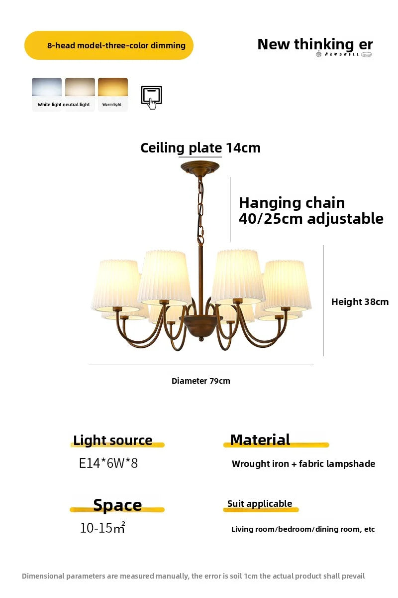 Lámpara colgante retro americana, luz principal para sala de estar, luz para dormitorio, luz para comedor, estilo rústico, simple, creativa, plisada 2025