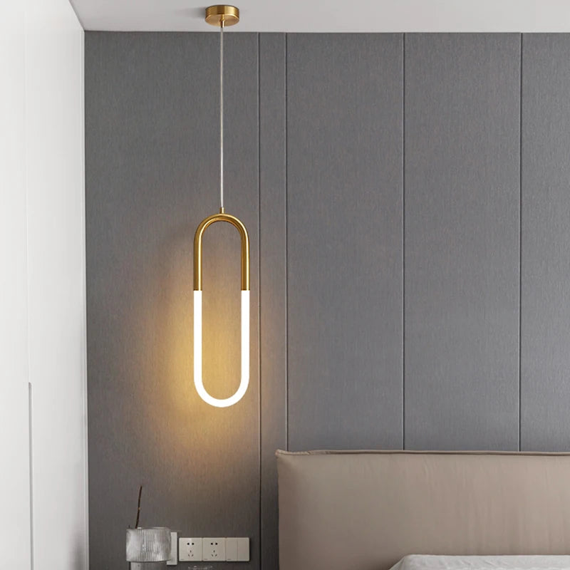 Lámpara colgante de hierro nórdica LED en forma de U para dormitorio