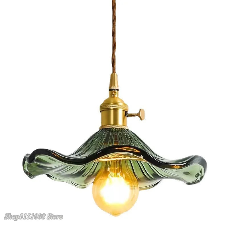 Vintage Copper and Colored Glass Pendant Light for Bar and Bedside