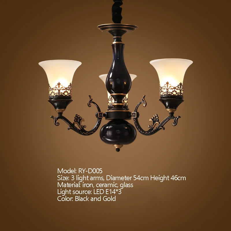 Candelabro de cerámica con portalámparas E14 retro lujoso