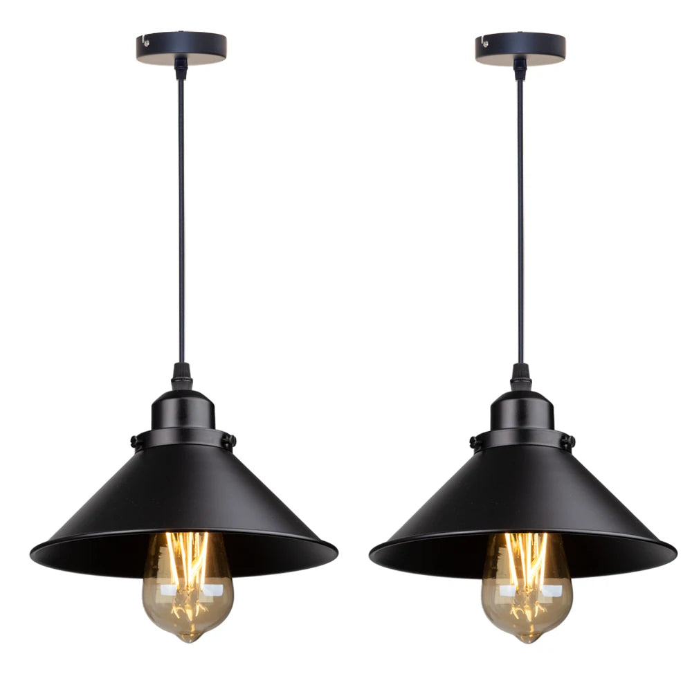 Retro Industrial Black Cone Pendant Light with Brass Fitting for Kitchen