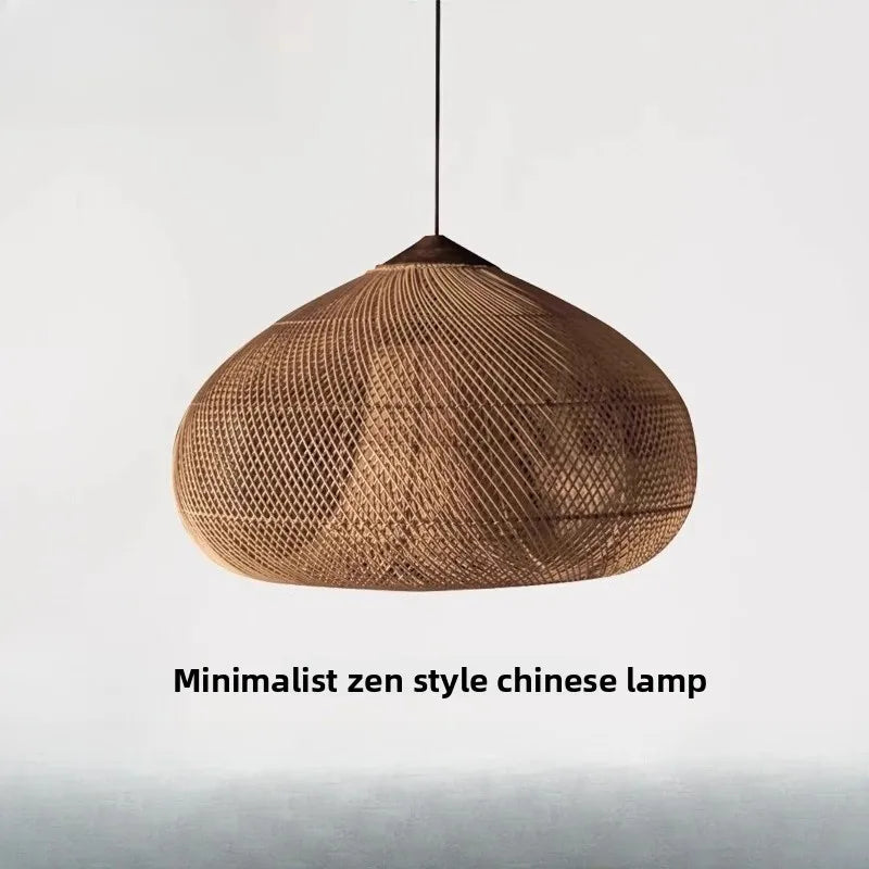 Wabi Sabi Rattan and Wood Pendant Light Hand Woven for Kitchen Island
