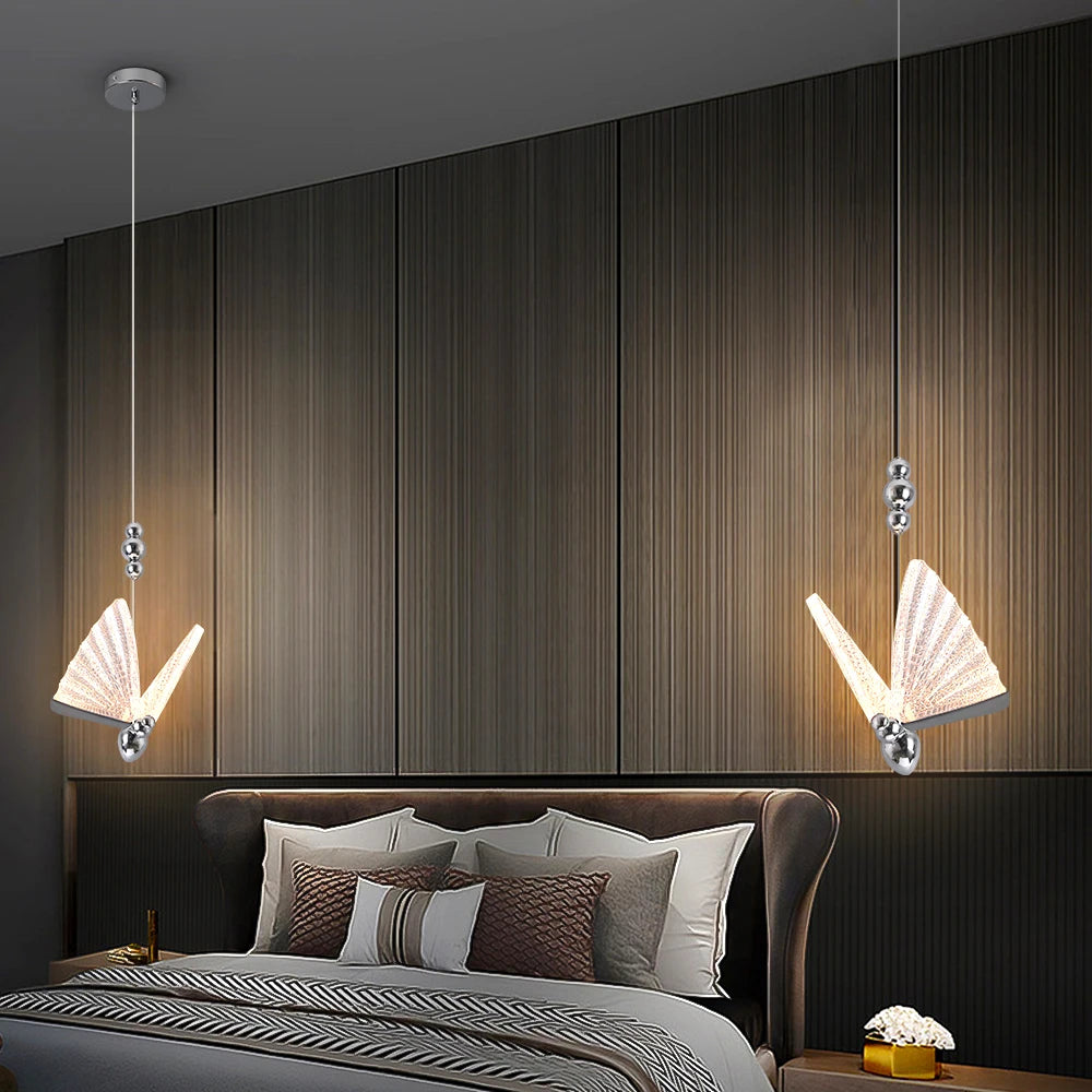 Lámpara colgante Nordic Butterfly con detalles cromados