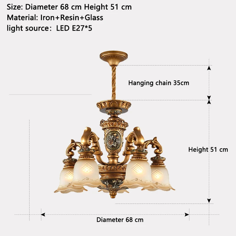 Lámpara colgante de estilo europeo Lámpara de sala de estar Lámpara colgante de hierro y resina para restaurante Retro Villa Dúplex Luminaria