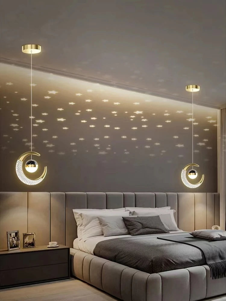 Lámpara colgante nórdica de hierro con luna y estrella para dormitorio