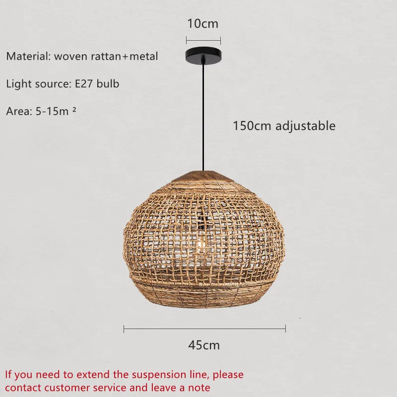 Bohemian Rattan Woven Pendant Light for Dining Room