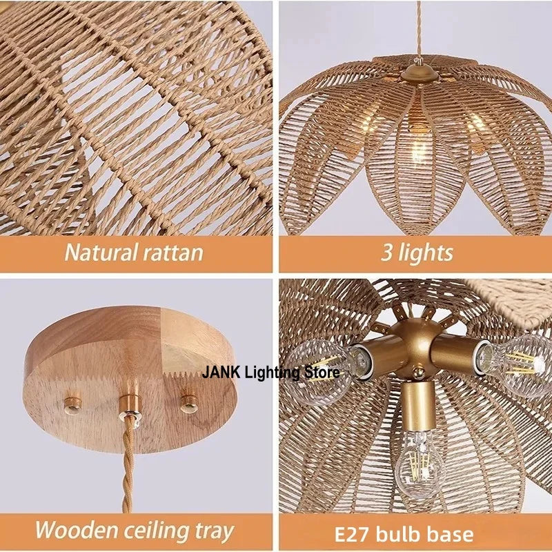 Bohemian Rattan Woven Pendant Light for Dining