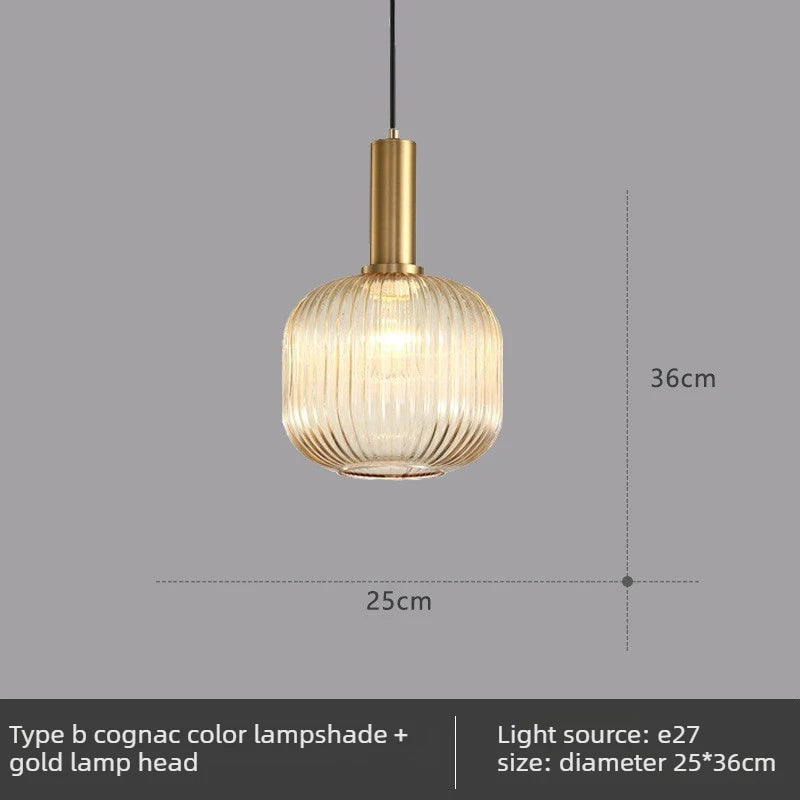 Lámpara colgante de cristal nórdico con acabado de cobre