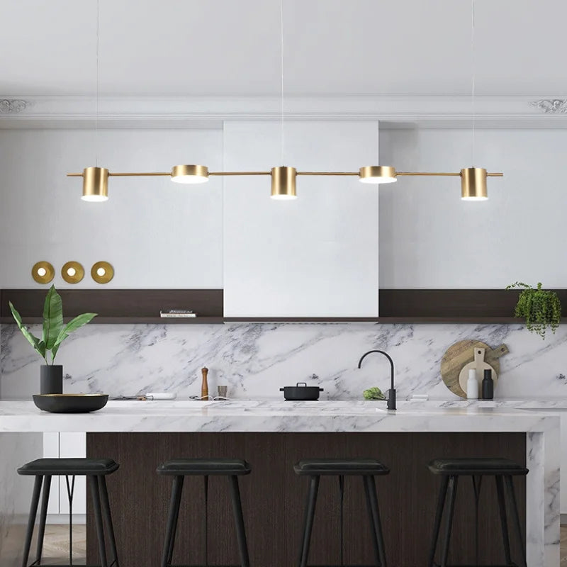 Modern Linear Disc Spotlight Chandelier in Black and Gold for Dining Table