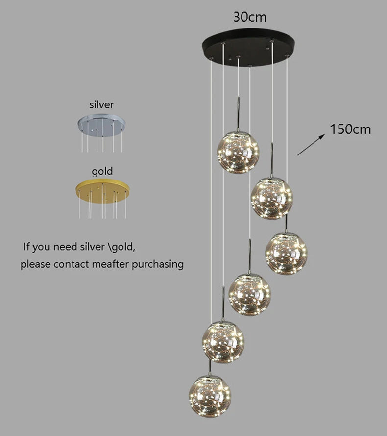Nordic Glass Sphere Pendant Light for Stairwell