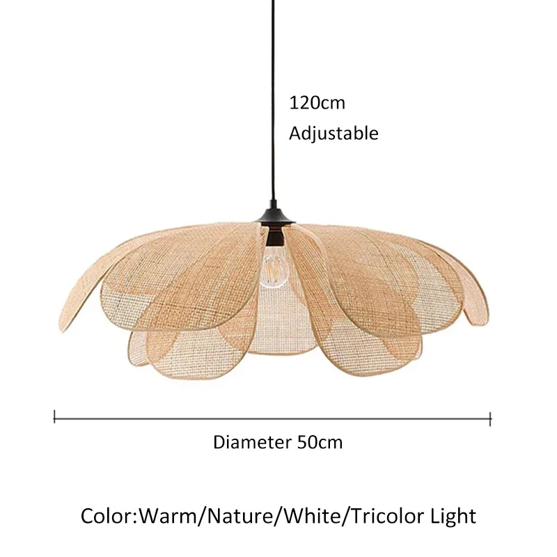 Bohemian Rattan Petal Pendant Light for Dining Room