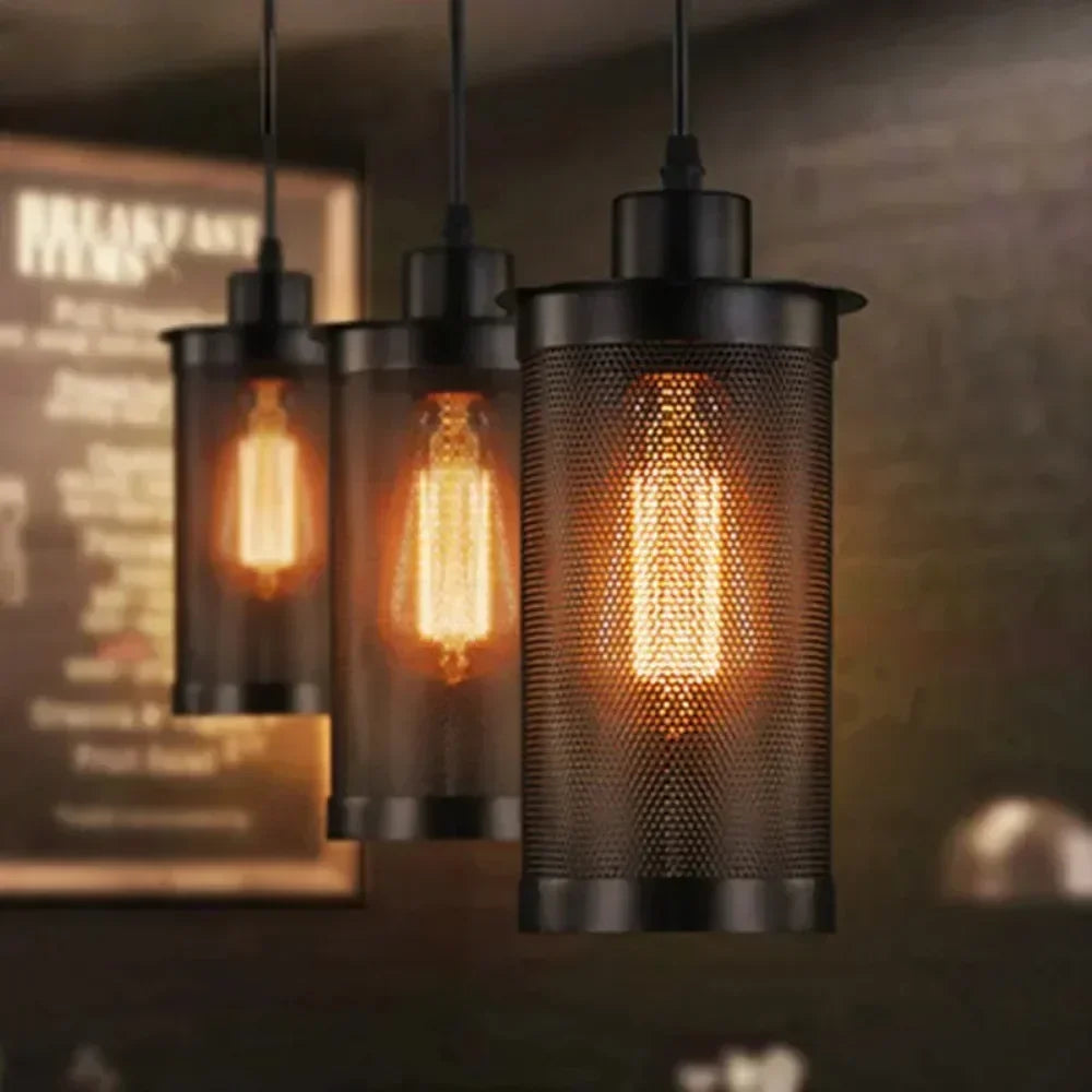 Industrial Black Iron Mesh Pendant Light