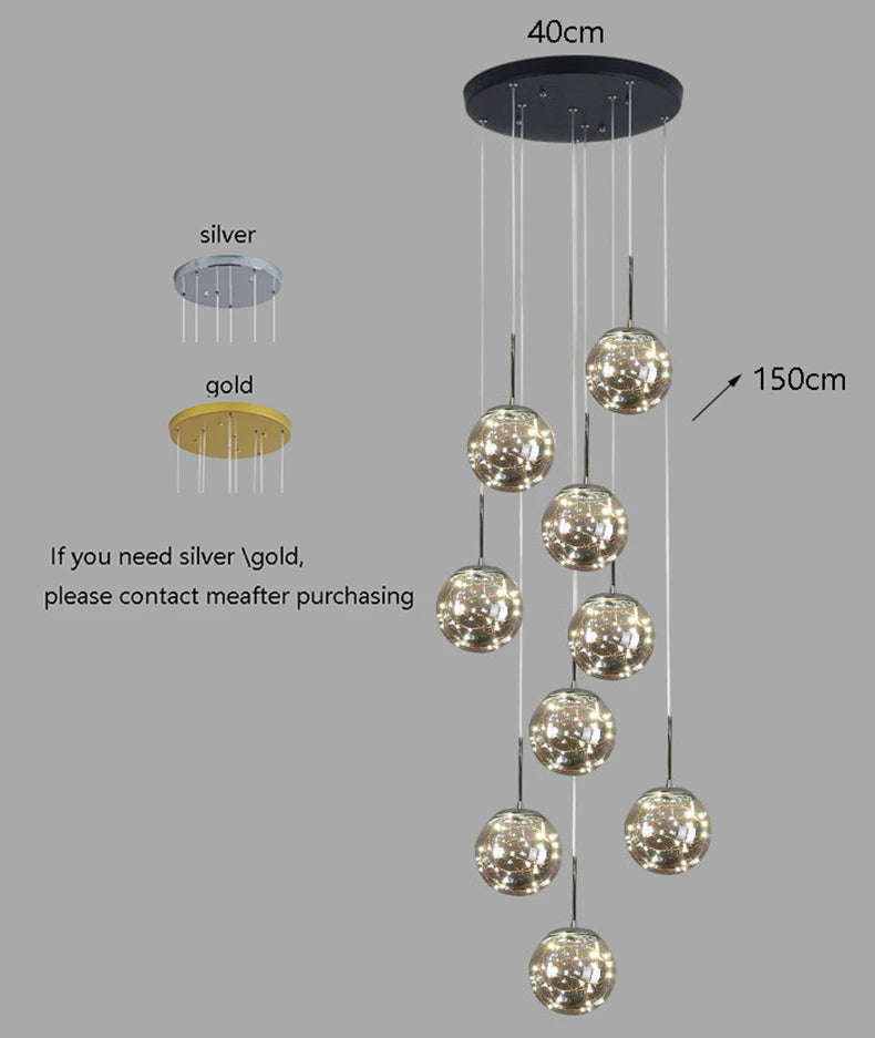 Nordic Glass Sphere Pendant Light for Stairwell