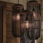 Lámpara colgante de ratán tejida a mano estilo wabi-sabi