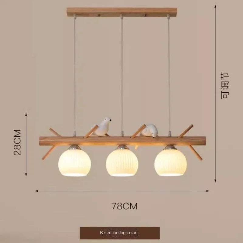 Lámpara Colgante Nórdica de Madera con Pantallas de Cristal