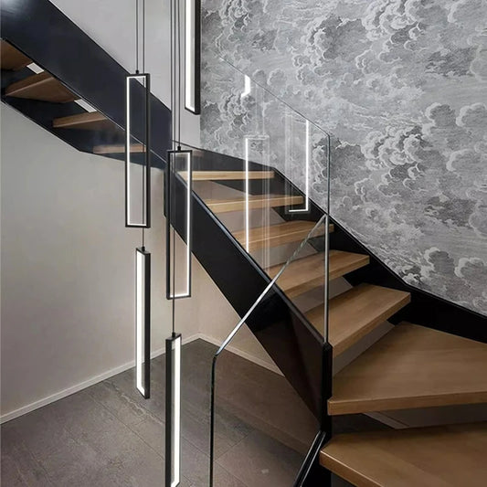 Minimalist Gold Hanging Pendant Light for Stairwell