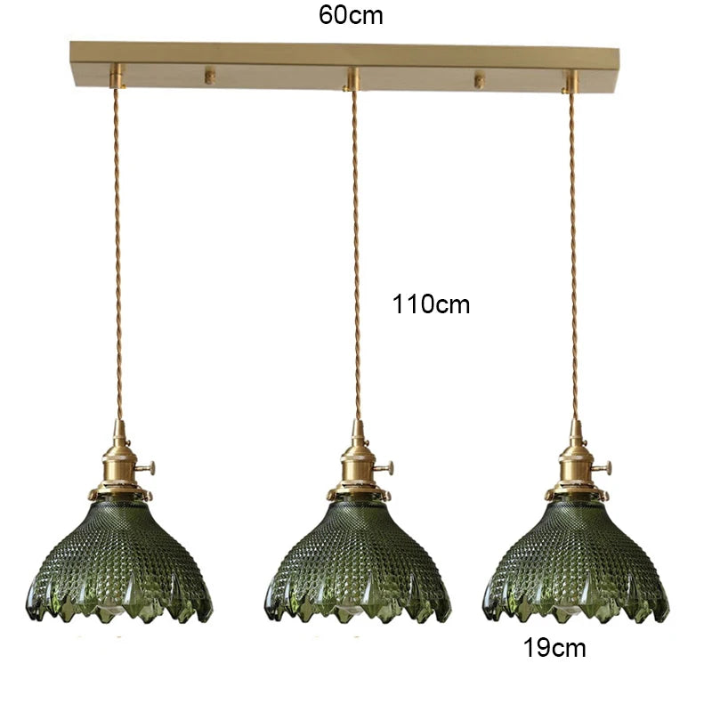 Retro Colored Glass Pendant Light Collection with Brass Fitting for Cafe