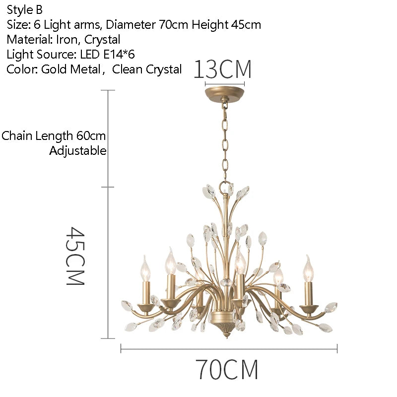 Vintage Iron Chandelier with Crystal Accents