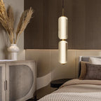 Modern Stacked Ribbed Glass Capsule Pendant Light in Black and Copper